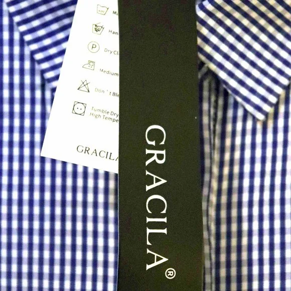 Amazing Gracila Blue & White Gingham Collared Long Sleeve Blouse Size M NWT - Picture 6 of 12